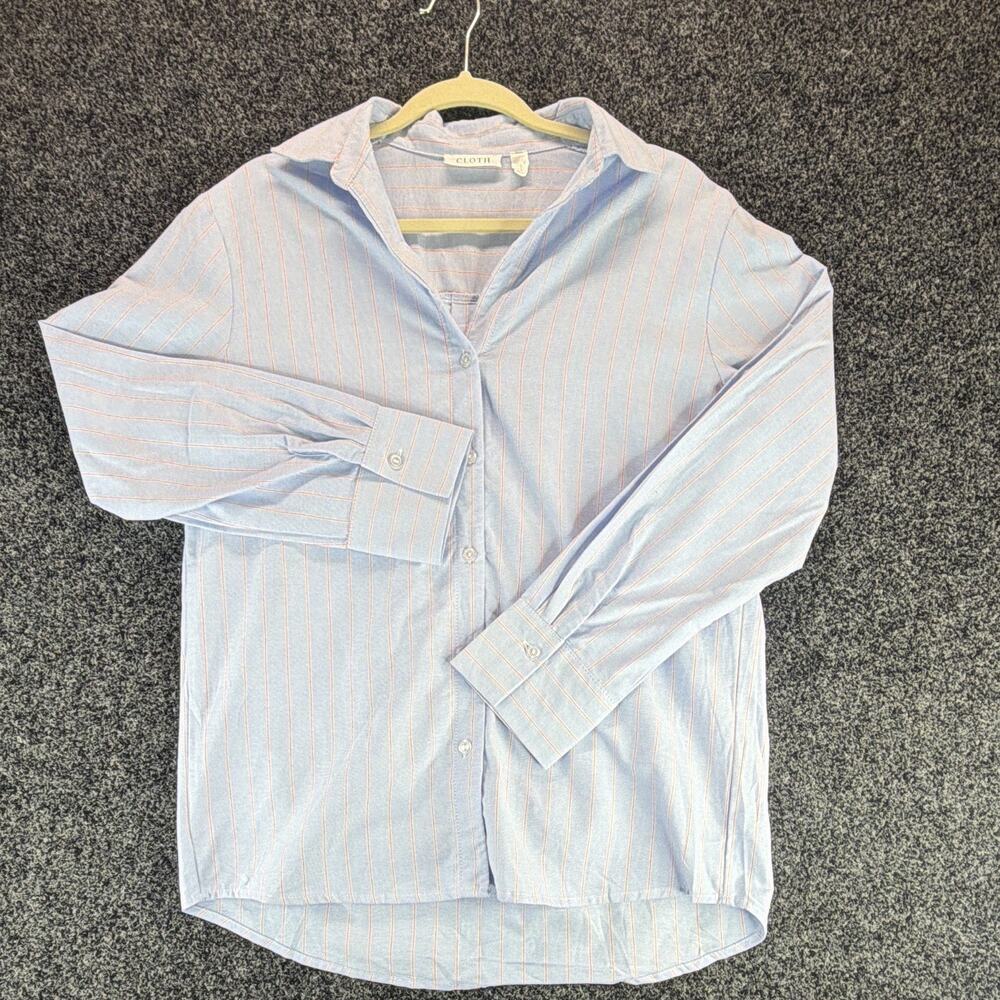 Cloth by Design Men's S Blue Striped Woven Cotton L/S Point Collar Button-Up